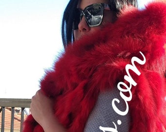 HOODED RED colored FOX Fur Vest!Amazing fluffy Brand New Real Natural Genuine Fur!