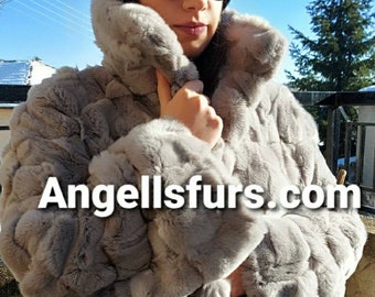 REX FUR CAPE A-line Free style!Brand New Real Natural Genuine Fur!