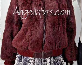 RABBIT FUR BOMBER Jacket!Brand New Real Natural Genuine Fur!