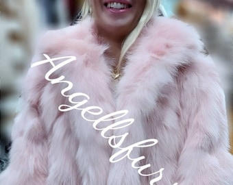 PINK FOX FUR Coat!Brand New Real Natural Genuine Fur!