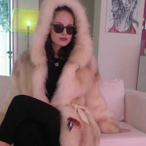 New!Natural Real Hooded RACCOON Fur Coat!