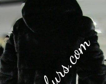 HOODED MINK FULLPELTS Fur Coat!Brand New Real Natural Genuine Fur!