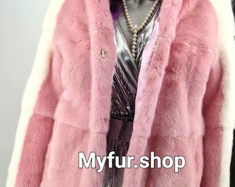 PINK Fullpelts MINK fur jacket! Order Any color!Brand New Real Natural Genuine Fur!