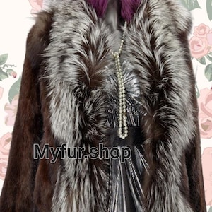 FULLPELTS MINK Fur jacket with Silver FOX!Brand New Real Natural Genuine Fur