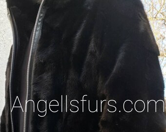 MEN'S HOODED MINK Long Bomber!Brand New Real Natural Genuine Fur!