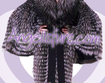 LILAC COLORED SILVER Fox Long Kimono style Fullpelts Fur Coat!Brand New Real Natural Genuine Fur,Order Any color!