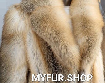 MEN'S GOLDEN Fox Fur Coat!Brand New Real Natural Genuine Fur!