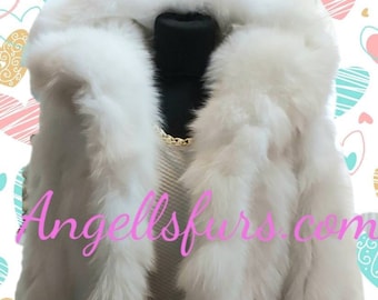 WHITE LONG FOX Hooded Fur Coat!Brand New Real Natural Genuine Fur!