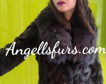 MINK FUR with Fox collar JACKET!Brand New Real Natural Genuine Fur!