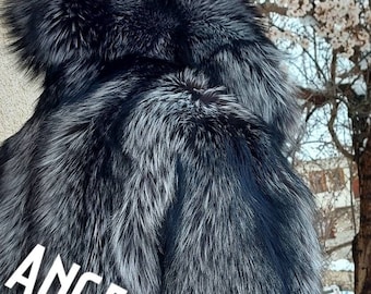 MEN'S SILVER FOX Hooded Fur Coat!Brand New Real Natural Genuine Fur!
