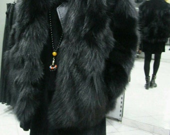 BASIC BLACK!New,Natural, Real Modern Fluffy Fox Fur Jacket!