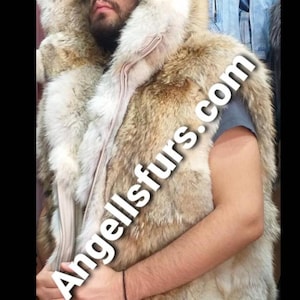 HERREN COYOTE Lange HOODED Fullpelts Weste! Nagelneuer realer natürlicher echter Pelz!