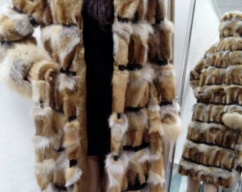 New,Natural Real Red Fox Hooded Long Fur coat!