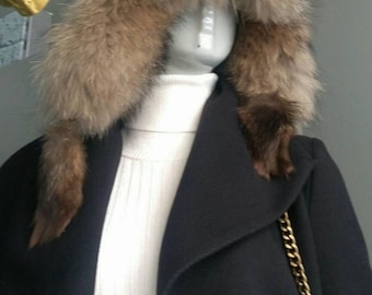 RACCOON and LEATHER TRAPPER hat!One size!Brand New Real Natural Genuine Fur!