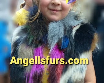 New for kids! Natural Real Fox Fur long vests in ANY color or size!