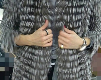 SILVER FOX FUR Coat!Brand New Real Natural Genuine Fur!