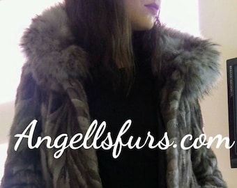 HOODED MINK Fur Coat! Order Any color!Brand New Real Natural Genuine Fur