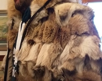 MEN'S COYOTE FUR coat!Brand New Real Natural Genuine Fur!