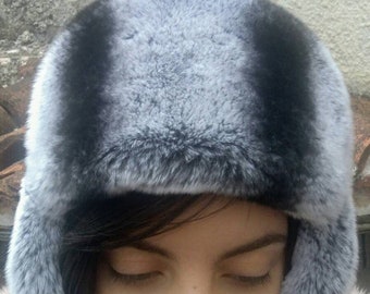 REX FUR TRAPPER Hat with leather!Unisex!Brand New Real Natural Genuine Fur!