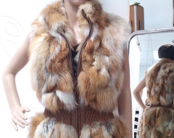 LONG RED FOX Fur Vest!Brand New Real Natural Genuine Fur!