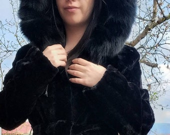 BLACK MINK HOODED Fur Coat!Brand New Real Natural Genuine Fur!