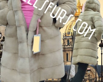 HOODED MINK FULLPELTS Fur Coat!Order Any color!Brand New Real Natural Genuine Fur!