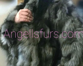 SILVER FOX Fur coat!Brand New Real Natural Genuine Fur