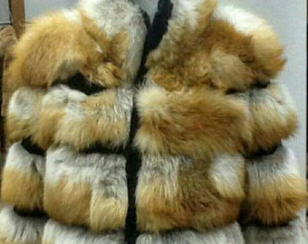 MEN'S NEW FUR! Real Natural half full skins Red Fox Fur Jacket!