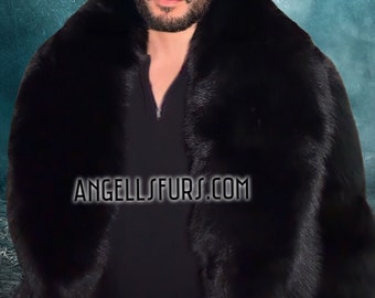MEN'S ANKLE length Black Fox Fullpelts Fur Coat!Brand New Real Natural Genuine Fur,Order Any color!