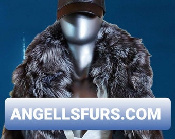 MEN'S SILVER FOX Fur Coat!Brand New Real Natural Genuine Fur!