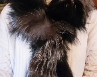 DOUBLE COLOR Silver and Black Fox Double scarf!Brand New Real Natural Genuine Fur