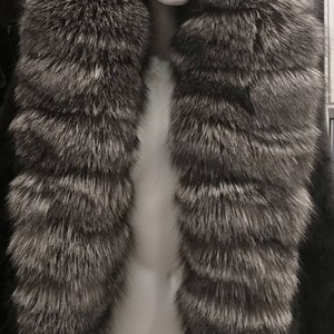 HOODED MINK FUR Full of Silver Fox!Amazing model in Brand New Real Natural Genuine Fur!