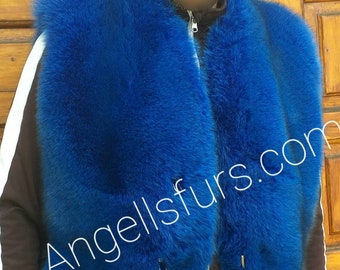 MENS ROYAL BLUE Fox Fullpelts Vest!Brand New Real Natural Genuine Fur