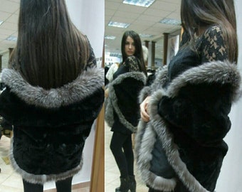 ONE SIZE Mink Fur Cape-Shawl-Etol!Brand New Real Natural Genuine Fur!