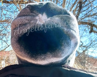 REX FUR HAT in chinchilla color!New Model!Brand New Real Natural Genuine Fur!