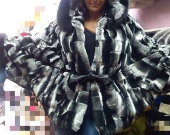 ONE Size-Hooded REX Fur cape!Brand New Real Natural Genuine Fur!