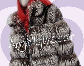 SILVER FOX FUR Jacket!Brand New Real Natural Genuine Fur!