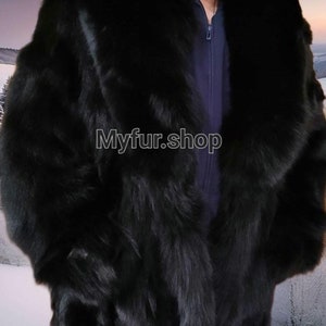 MEN&#39;S BLACK FOX Fur Coat!Brand New Real Natural Genuine Fur!