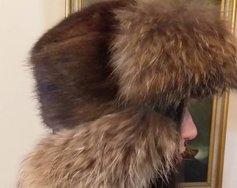 RACCOON and MINK  TRAPPER Fur Hat!Unisex!Brand New Real Natural Genuine Fur!