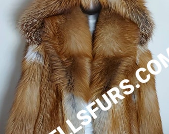 MEN'S DETACHABLE HOOD Fox Fullpelt Fur Coat with Big Collar!Brand New Real Natural Genuine Fur!