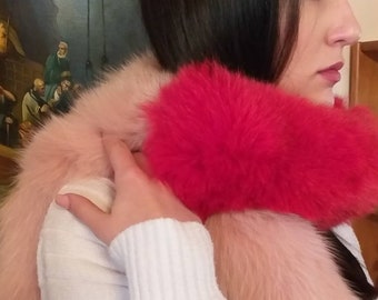 New!!!Natural Real PINK and RED Fox  scarf!