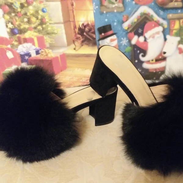 BLACK FOX Fur MULES!Brand New Real Natural Genuine Fur!