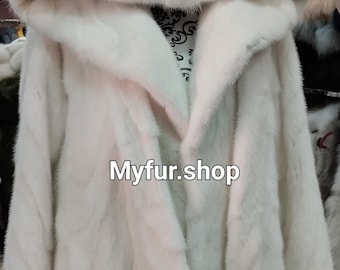 MEN'S WHITE MINK Fur Coat!Brand New Real Natural Genuine Fur!