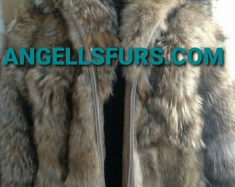 MEN'S Hooded COYOTE Fur Coat!Brand New Real Natural Genuine Fur!