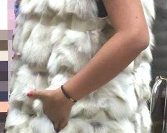 HOODED FOX LONG Vest!Brand New Real Natural Genuine Fur!
