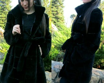 BLACK FULLPELTS REX Fur Coat!Brand New Real Natural Genuine Fur!