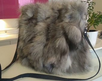 SILVER FOX FUR Bag!Brand New Real Natural Genuine Fur!
