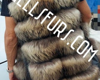 MEN'S FINN RACCOON Vest!Brand New Real Natural Genuine Fur!