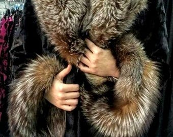 MINK Fur Coat with CRYSTAL FOX!Order Any color!Brand New Real Natural Genuine Fur!