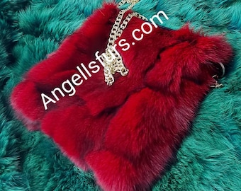 RED color FOX BAG!Brand New Real Natural Genuine Fur!